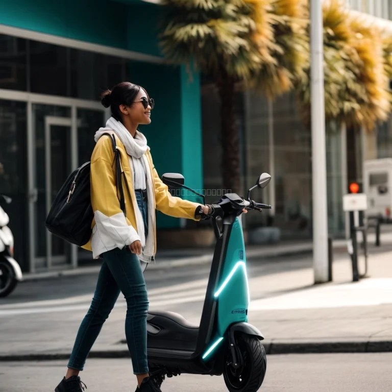 女性が電動スクーターに乗る風景